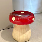 Taburete moderno redondo de resina con forma de hongo - Acento de perfil bajo para sala de estar