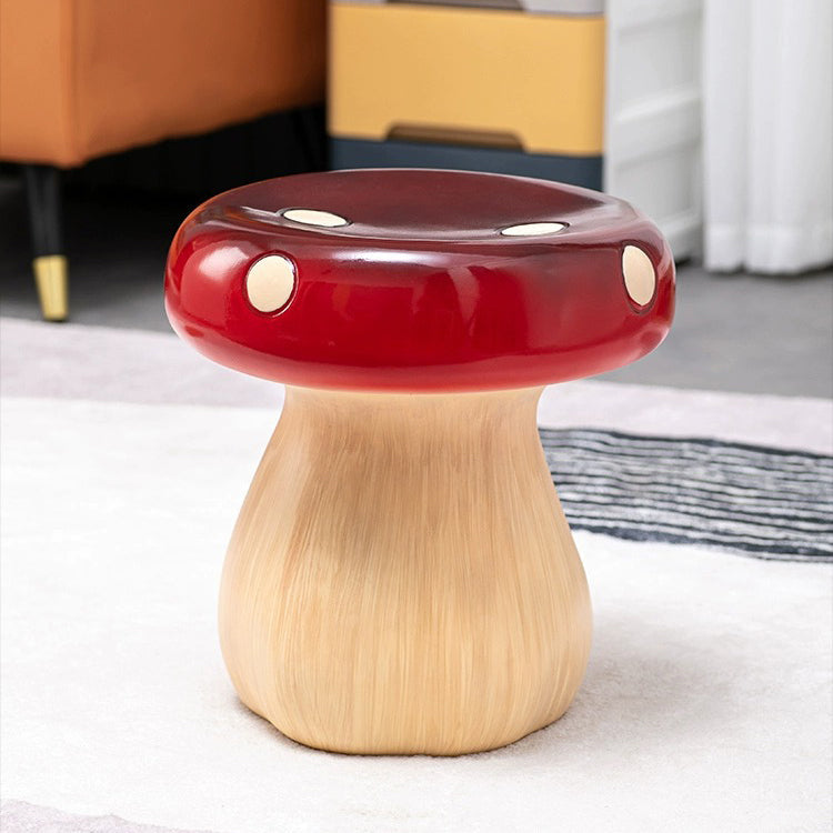 Taburete moderno redondo de resina con forma de hongo - Acento de perfil bajo para sala de estar