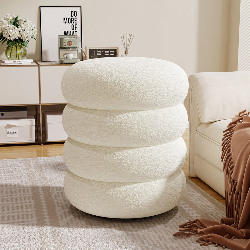 Contemporary Multi-Level Round Sherpa Fabric Stool with Plywood Frame – Low-Profile Living Room Accent