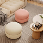 Contemporary Multi-Level Round Sherpa Fabric Stool with Plywood Frame – Low-Profile Living Room Accent