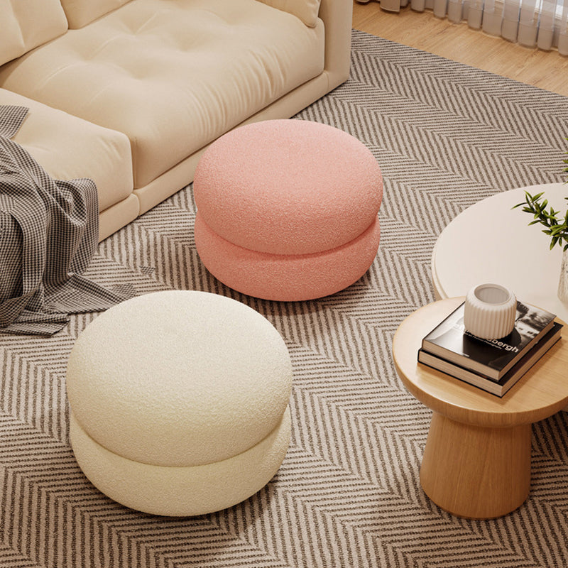 Contemporary Multi-Level Round Sherpa Fabric Stool with Plywood Frame – Low-Profile Living Room Accent