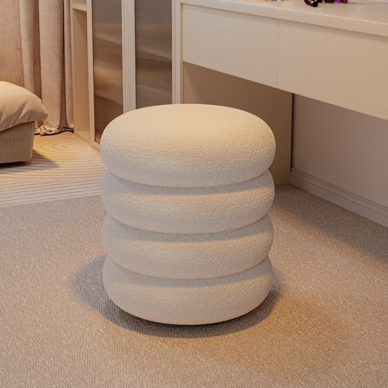 Contemporary Multi-Level Round Sherpa Fabric Stool with Plywood Frame – Low-Profile Living Room Accent