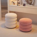 Contemporary Multi-Level Round Sherpa Fabric Stool with Plywood Frame – Low-Profile Living Room Accent