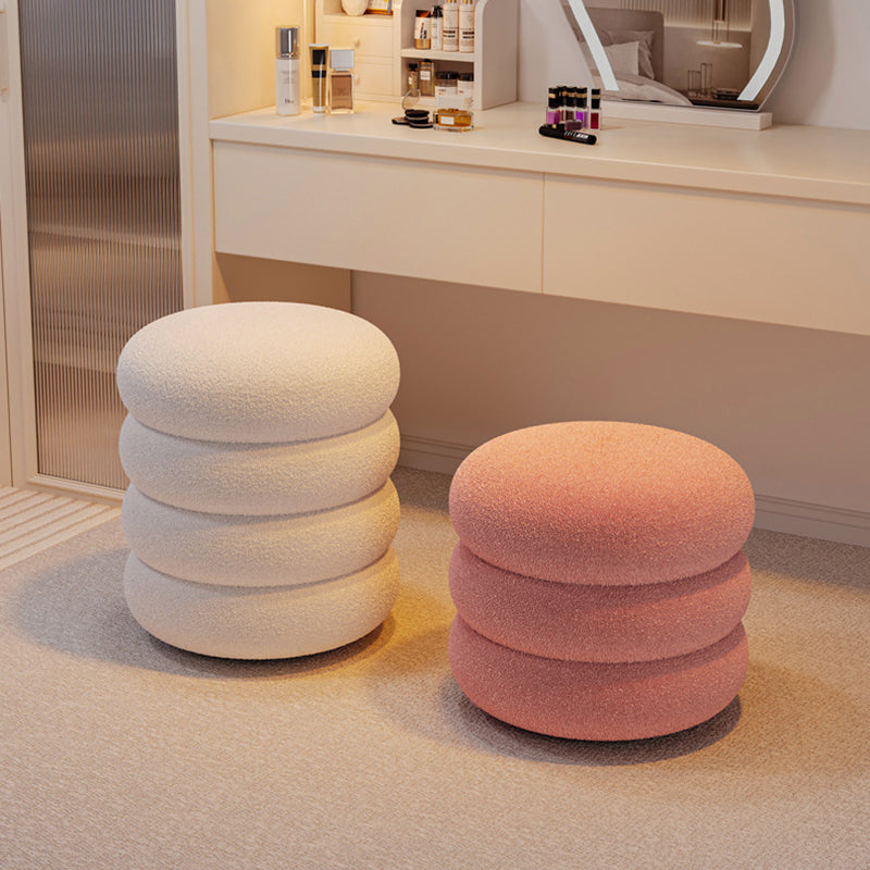 Contemporary Multi-Level Round Sherpa Fabric Stool with Plywood Frame – Low-Profile Living Room Accent