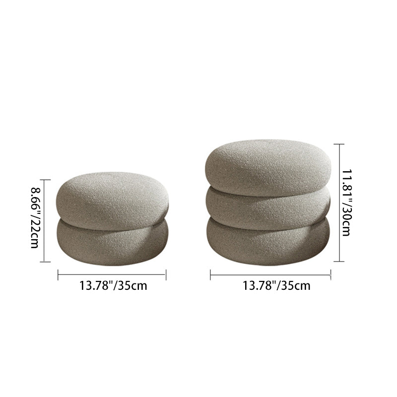 Contemporary Multi-Level Round Sherpa Fabric Stool with Plywood Frame – Low-Profile Living Room Accent