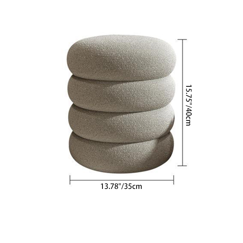 Contemporary Multi-Level Round Sherpa Fabric Stool with Plywood Frame – Low-Profile Living Room Accent