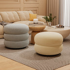 Contemporary Multi-Level Round Sherpa Fabric Stool with Plywood Frame – Low-Profile Living Room Accent