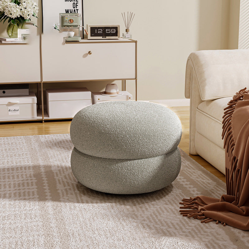 Contemporary Multi-Level Round Sherpa Fabric Stool with Plywood Frame – Low-Profile Living Room Accent