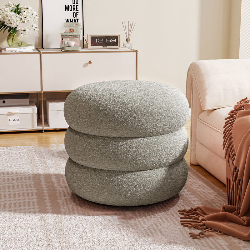 Contemporary Multi-Level Round Sherpa Fabric Stool with Plywood Frame – Low-Profile Living Room Accent