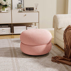 Contemporary Multi-Level Round Sherpa Fabric Stool with Plywood Frame – Low-Profile Living Room Accent