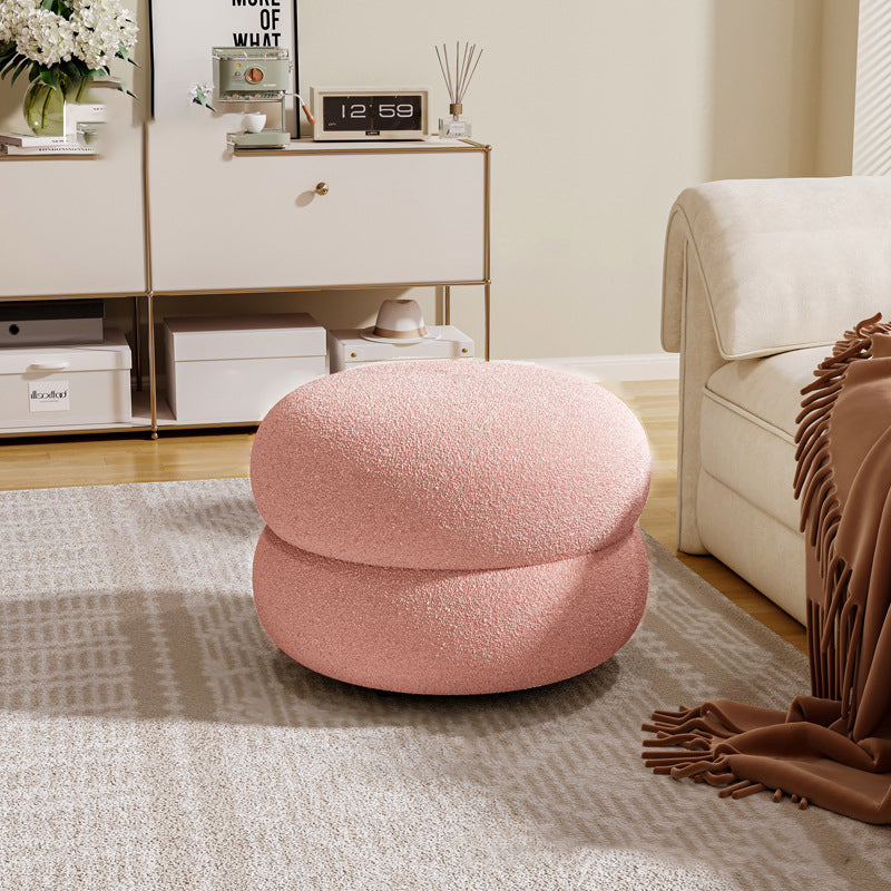 Contemporary Multi-Level Round Sherpa Fabric Stool with Plywood Frame – Low-Profile Living Room Accent