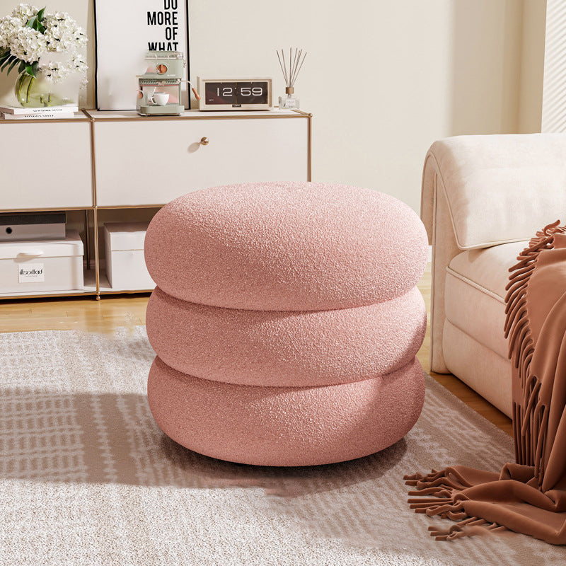 Contemporary Multi-Level Round Sherpa Fabric Stool with Plywood Frame – Low-Profile Living Room Accent