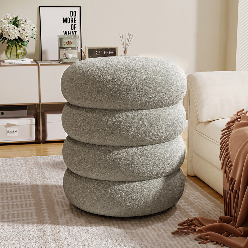 Contemporary Multi-Level Round Sherpa Fabric Stool with Plywood Frame – Low-Profile Living Room Accent