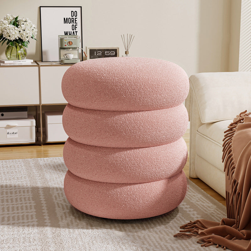 Contemporary Multi-Level Round Sherpa Fabric Stool with Plywood Frame – Low-Profile Living Room Accent