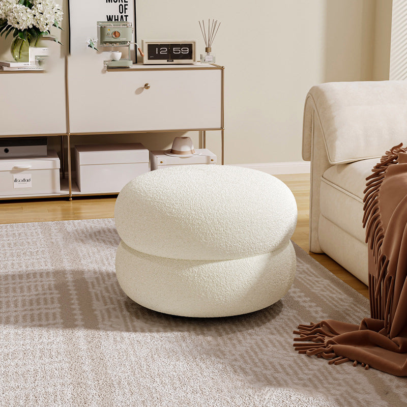 Contemporary Multi-Level Round Sherpa Fabric Stool with Plywood Frame – Low-Profile Living Room Accent