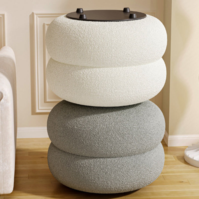 Contemporary Multi-Level Round Sherpa Fabric Stool with Plywood Frame – Low-Profile Living Room Accent
