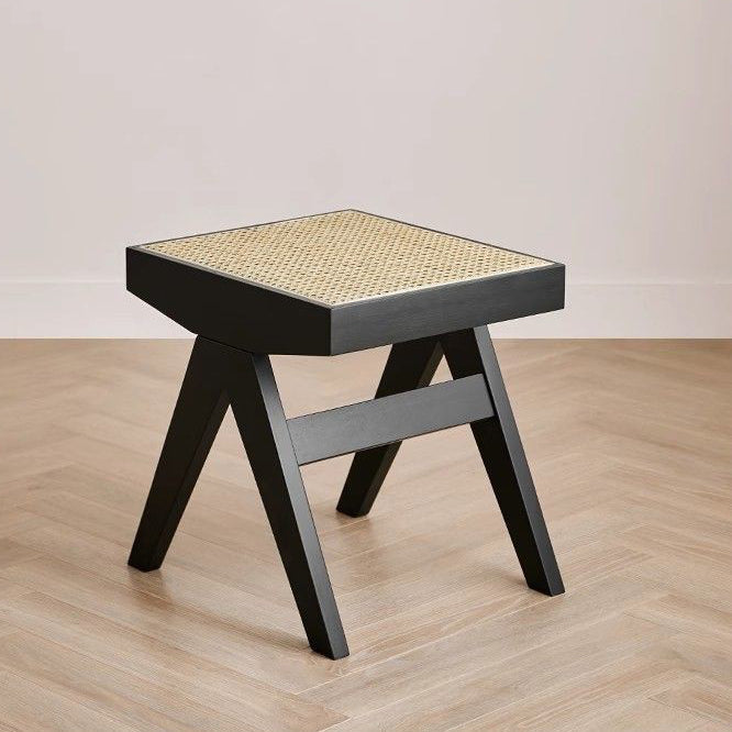 Chic Modern Minimalist Rectangular Rattan Wood Low-Profile Stool for Living Room