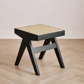 Chic Modern Minimalist Rectangular Rattan Wood Low-Profile Stool for Living Room