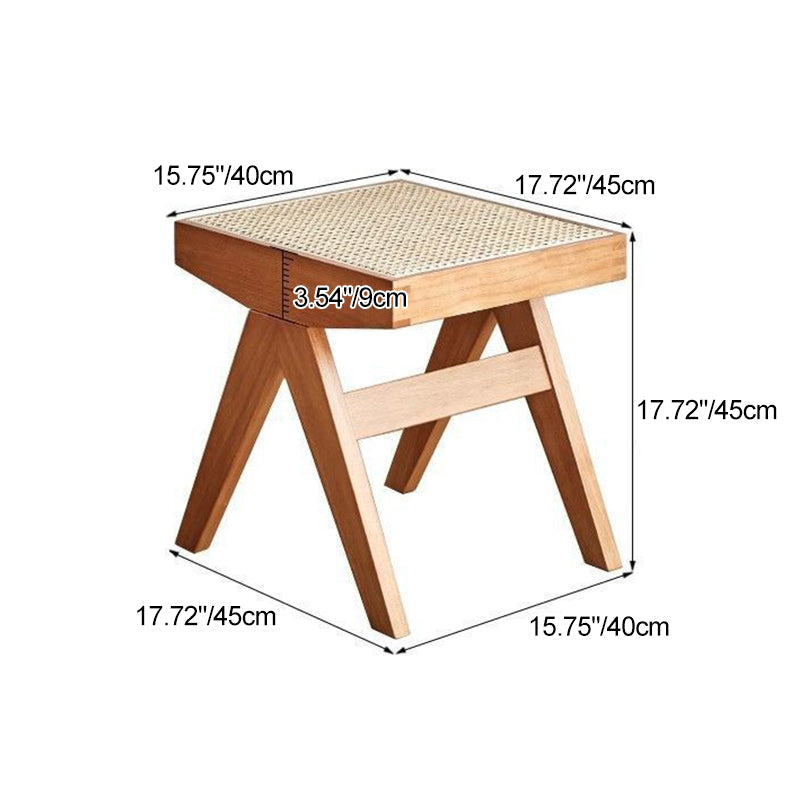 Chic Modern Minimalist Rectangular Rattan Wood Low-Profile Stool for Living Room