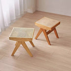 Chic Modern Minimalist Rectangular Rattan Wood Low-Profile Stool for Living Room