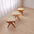Chic Modern Minimalist Rectangular Rattan Wood Low-Profile Stool for Living Room