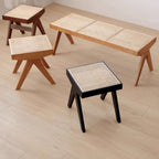 Chic Modern Minimalist Rectangular Rattan Wood Low-Profile Stool for Living Room