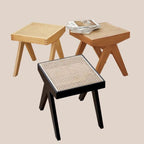 Chic Modern Minimalist Rectangular Rattan Wood Low-Profile Stool for Living Room