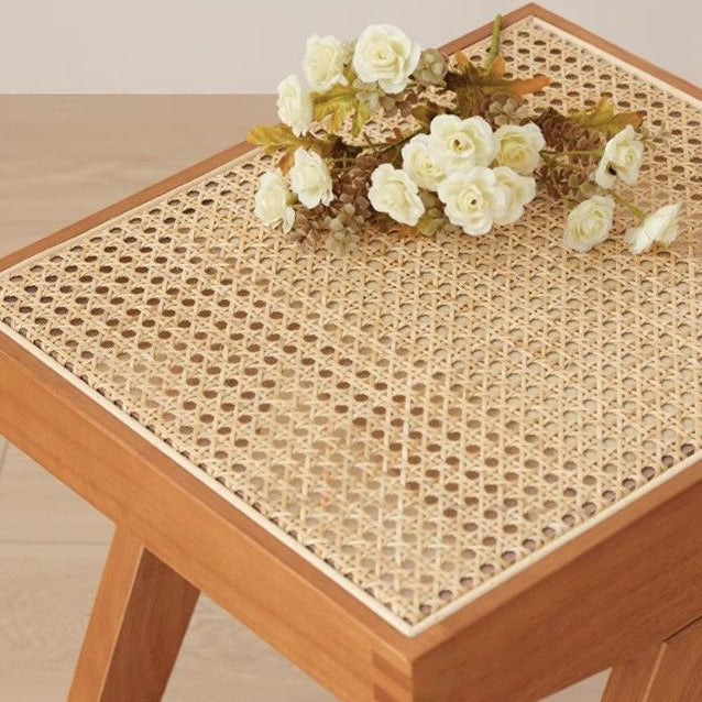 Chic Modern Minimalist Rectangular Rattan Wood Low-Profile Stool for Living Room