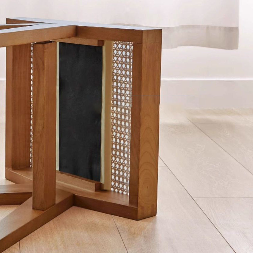 Chic Modern Minimalist Rectangular Rattan Wood Low-Profile Stool for Living Room
