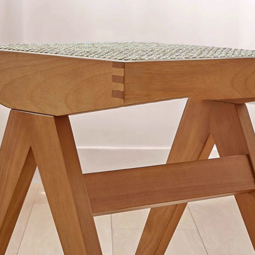 Chic Modern Minimalist Rectangular Rattan Wood Low-Profile Stool for Living Room