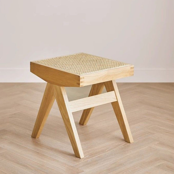 Chic Modern Minimalist Rectangular Rattan Wood Low-Profile Stool for Living Room