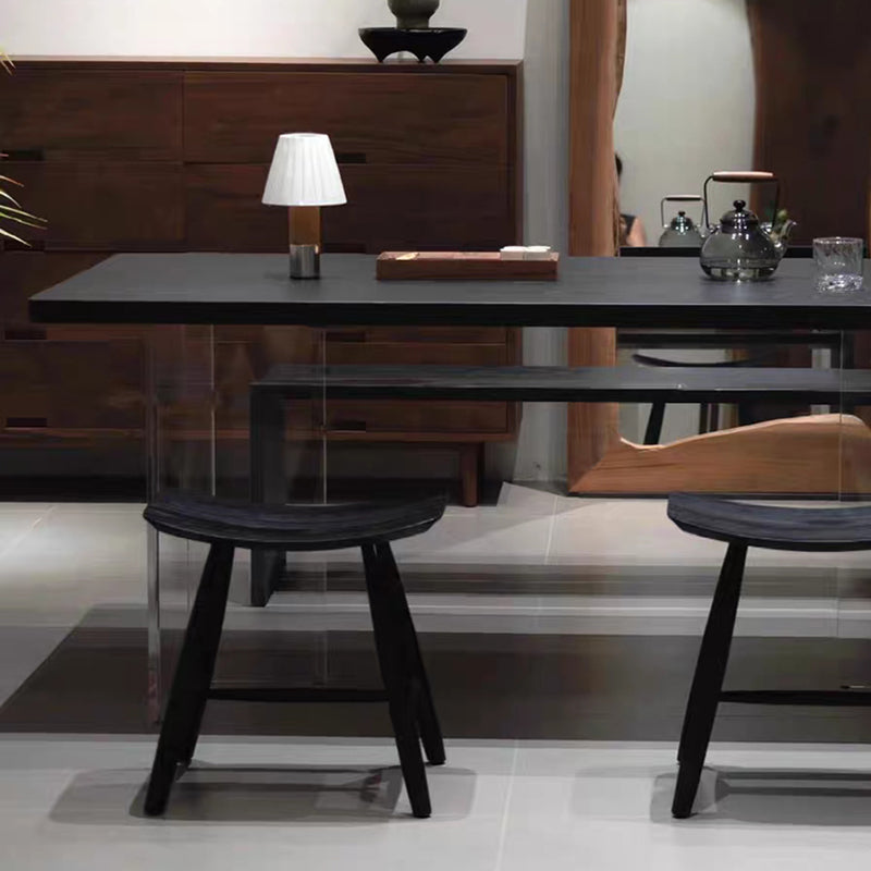 Taburete bajo rectangular moderno escandinavo de madera de fresno para salón