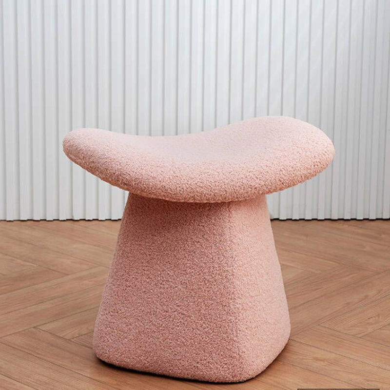 Contemporary Scandinavian Square Faux Shearling Low Stool for Kids — Plywood Construction, Living Room Ready