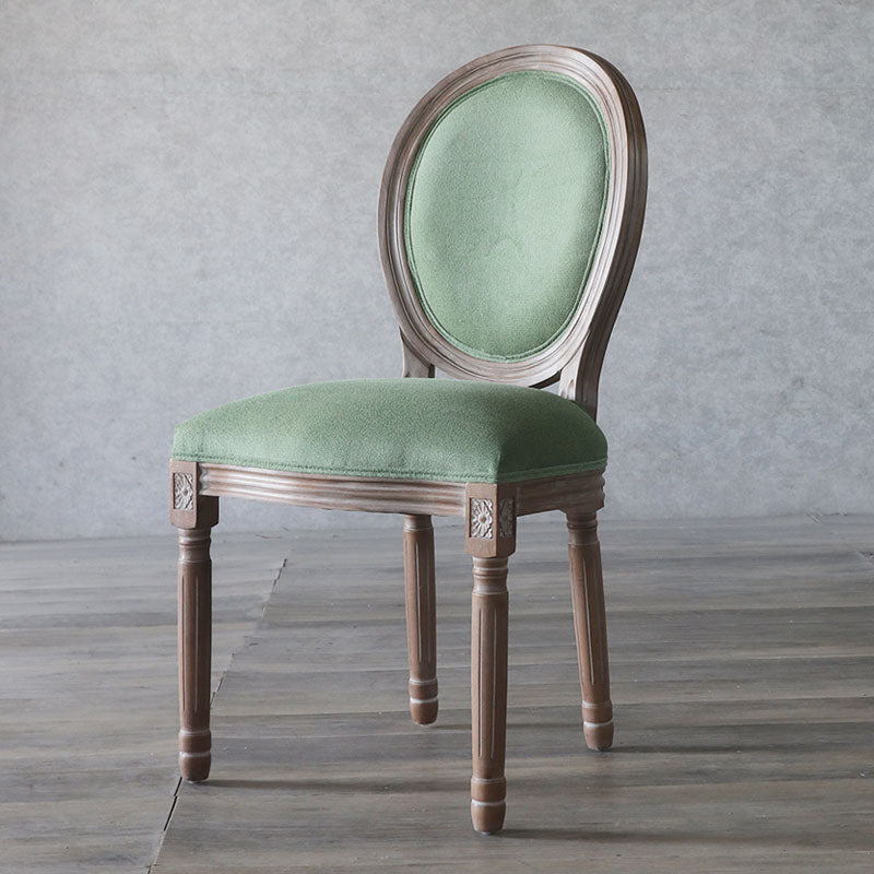 Traditional European Curved Distressed Wooden Frame Velvet Fabric Dining Chair Round Back For Dining Room