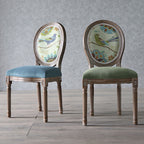 Traditional European Curved Distressed Wooden Frame Velvet Fabric Dining Chair Round Back For Dining Room