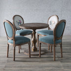 Traditional European Curved Distressed Wooden Frame Velvet Fabric Dining Chair Round Back For Dining Room