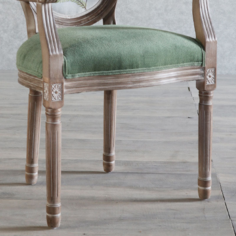 Traditional European Curved Distressed Wooden Frame Velvet Fabric Dining Chair Round Back For Dining Room