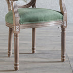 Traditional European Curved Distressed Wooden Frame Velvet Fabric Dining Chair Round Back For Dining Room