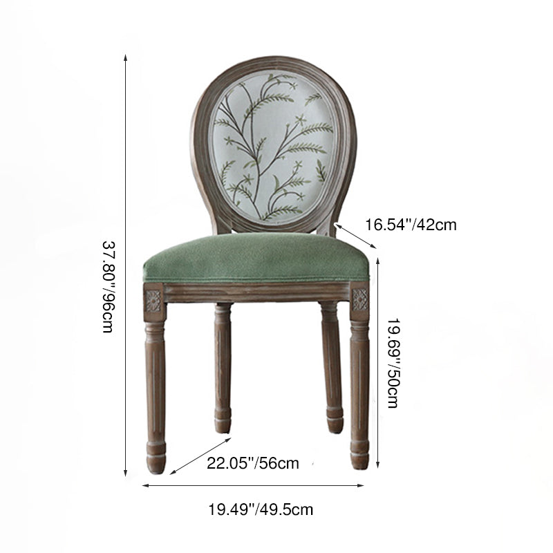 Traditional European Curved Distressed Wooden Frame Velvet Fabric Dining Chair Round Back For Dining Room