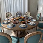 Traditional European Curved Distressed Wooden Frame Velvet Fabric Dining Chair Round Back For Dining Room