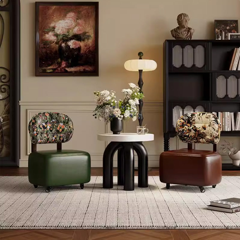 Modern Minimalist Rectangular Low Stool with Movable Backrest – Faux Oil-Waxed Leather, Plywood & Foam Upholstery for Living Room