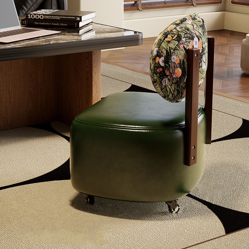 Modern Minimalist Rectangular Low Stool with Movable Backrest – Faux Oil-Waxed Leather, Plywood & Foam Upholstery for Living Room