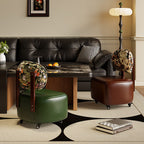 Modern Minimalist Rectangular Low Stool with Movable Backrest – Faux Oil-Waxed Leather, Plywood & Foam Upholstery for Living Room