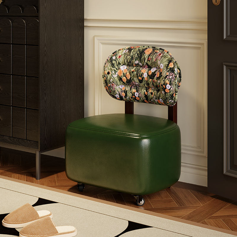 Modern Minimalist Rectangular Low Stool with Movable Backrest – Faux Oil-Waxed Leather, Plywood & Foam Upholstery for Living Room