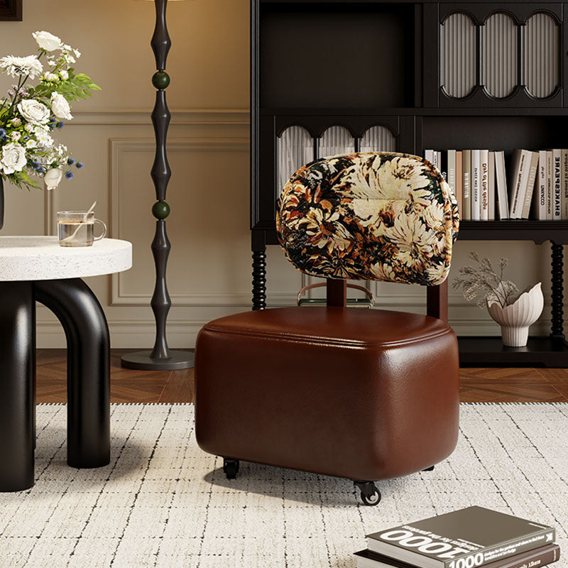 Modern Minimalist Rectangular Low Stool with Movable Backrest – Faux Oil-Waxed Leather, Plywood & Foam Upholstery for Living Room
