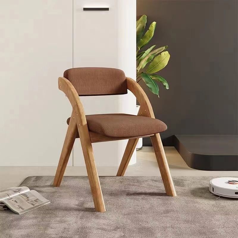 Modern Minimalist Square Cushion Solid Wood & Plywood Fabric Sponge Dining Chair Foldable Backrest Armrest For Dining Room