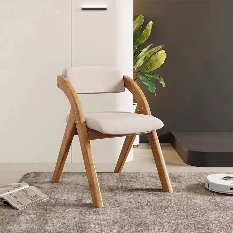 Modern Minimalist Square Cushion Solid Wood & Plywood Fabric Sponge Dining Chair Foldable Backrest Armrest For Dining Room