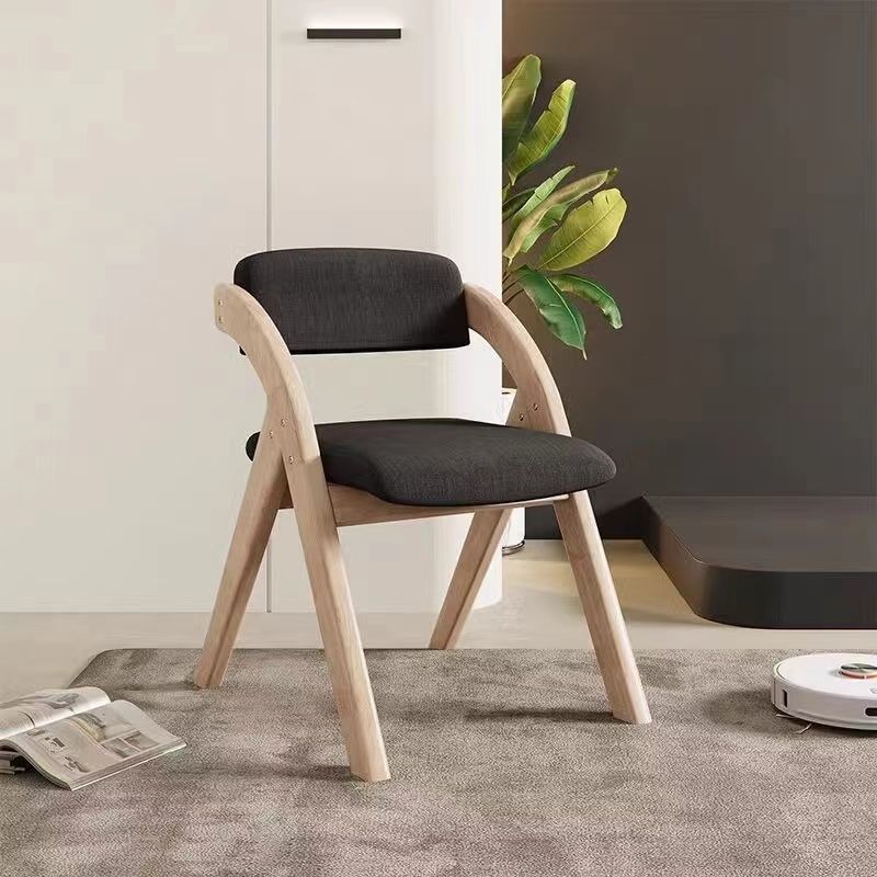 Modern Minimalist Square Cushion Solid Wood & Plywood Fabric Sponge Dining Chair Foldable Backrest Armrest For Dining Room