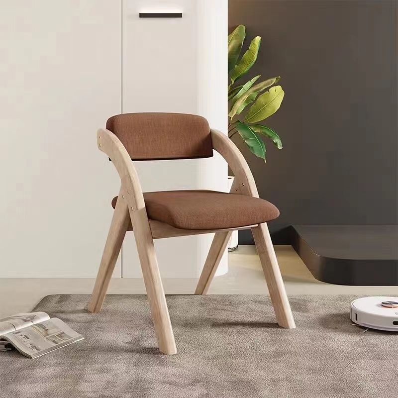 Modern Minimalist Square Cushion Solid Wood & Plywood Fabric Sponge Dining Chair Foldable Backrest Armrest For Dining Room