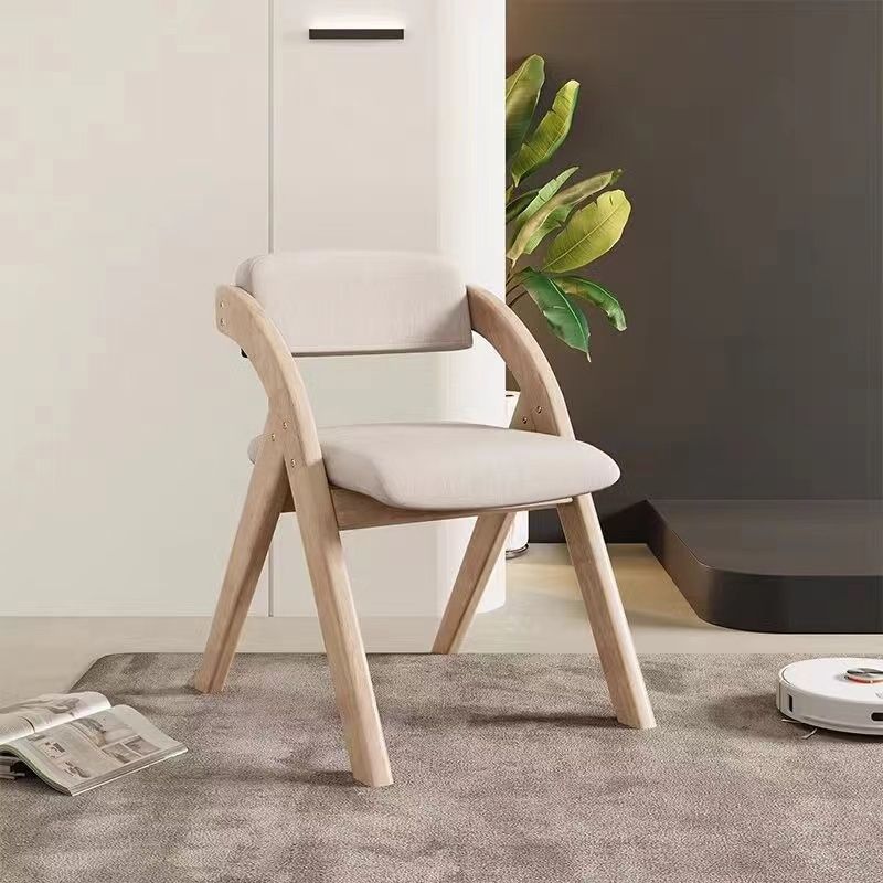 Modern Minimalist Square Cushion Solid Wood & Plywood Fabric Sponge Dining Chair Foldable Backrest Armrest For Dining Room